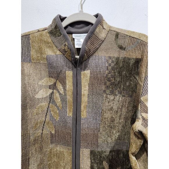 Coldwater Creek Mixed Media Chenille Tapestry Mandarin Collar Zip Front Jacket L - Picture 2 of 7